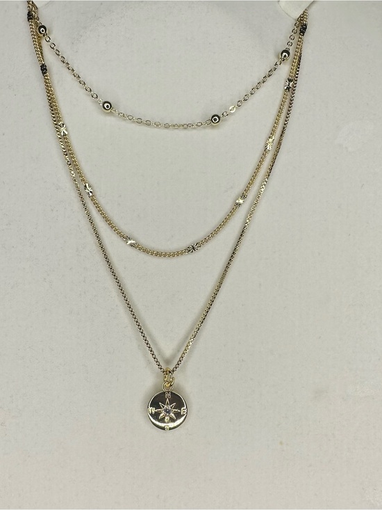 Jewelry - Gold Plated Layered Necklace Set Compass Pendant 3 Piece New